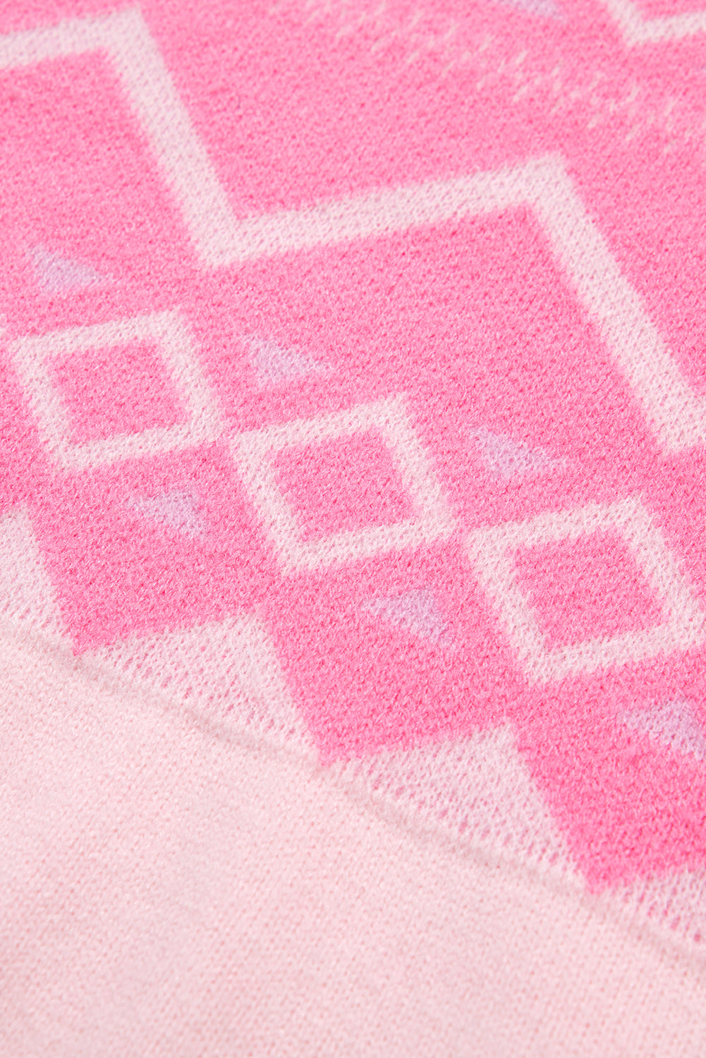 Pink acrylic knit sweater with geometric diamond pattern