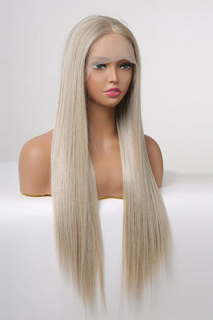 Luxe Platinum Lace Front Wig in Blonde/Ash Brown Root with a lace front cap, styled straight.