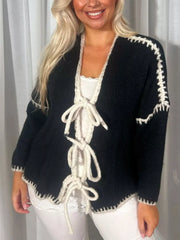 Tie Front Drop Shoulder Cardigan in White, alternate angle