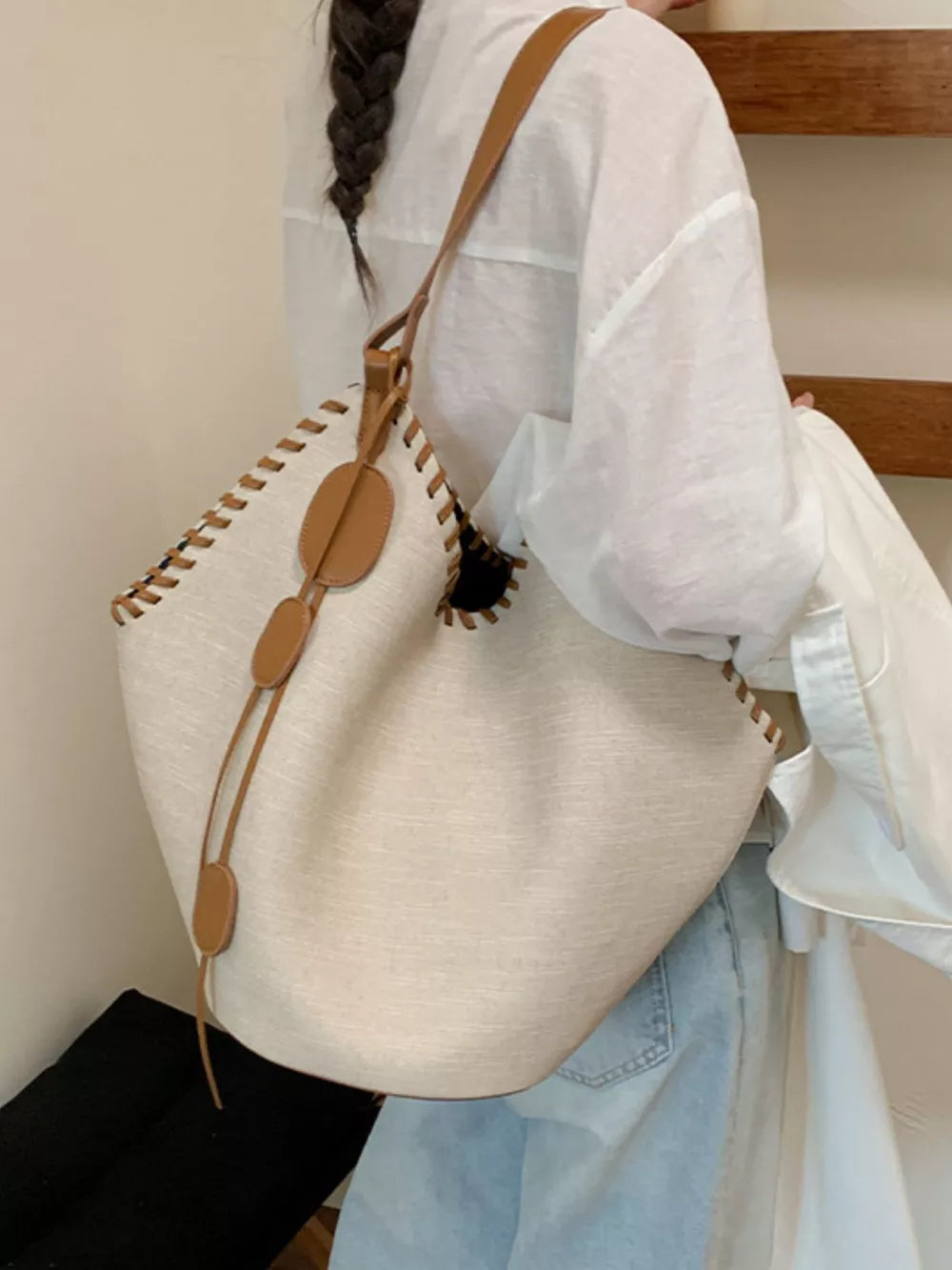 Casual Large Capacity Shoulder Bag in Brown, alternate angle