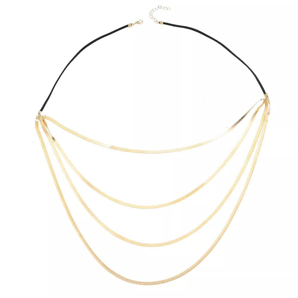 Multi-layered 18k Gold-plated Snake Chain Necklace in Gold, back view