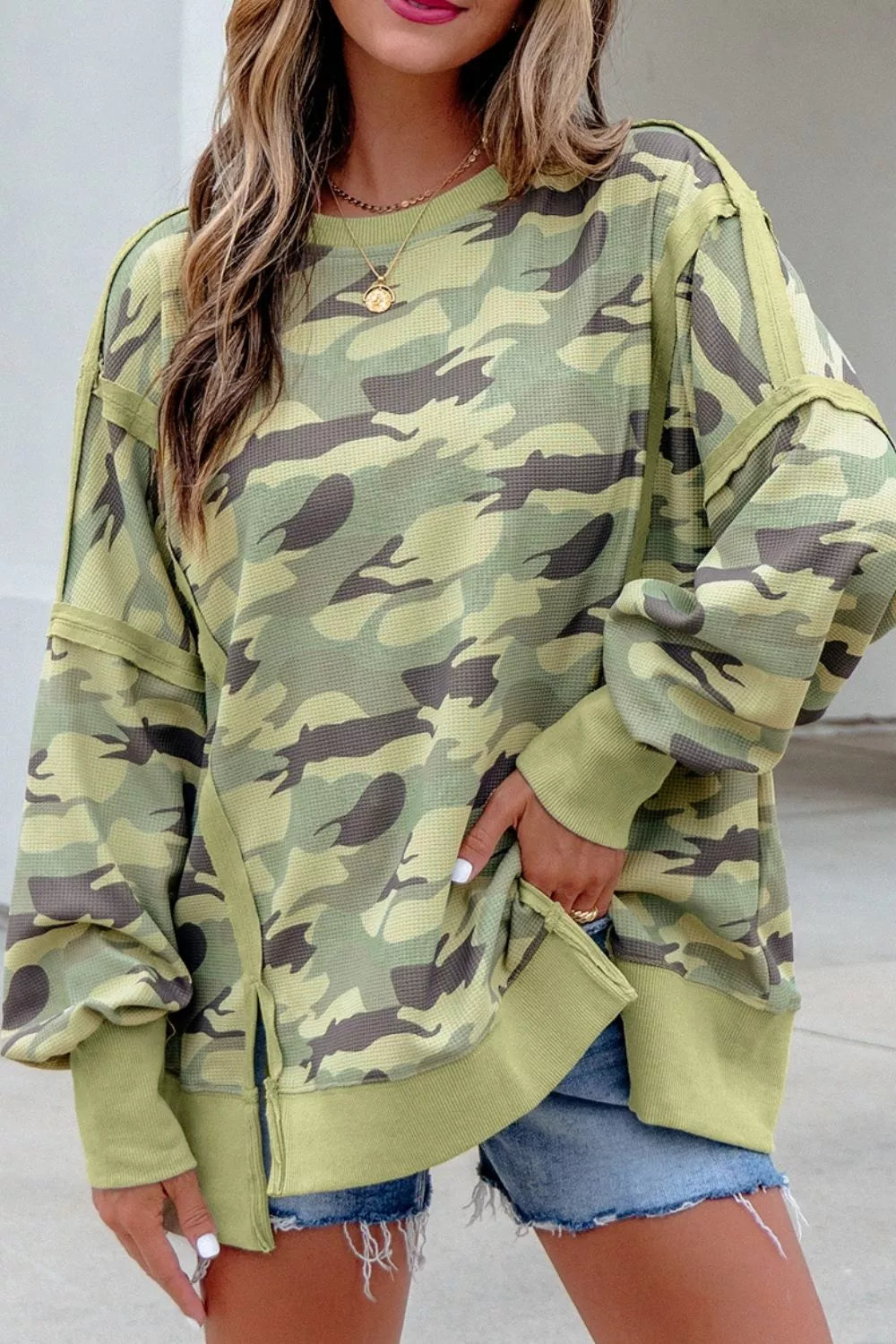 Camouflage Waffle Knit Oversized Sweatshirt, product detail