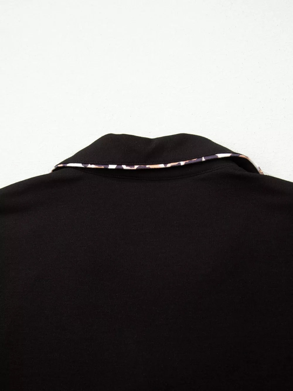 Black women's pajama top with leopard print collar trim