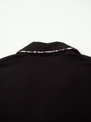 Black women's pajama top with leopard print collar trim