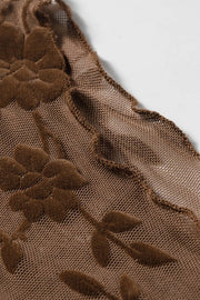 Floral Mesh Long Sleeve Sheath Top in Brown, alternate angle