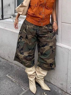 Camouflage Cargo Cropped Pants in Camouflage, front view