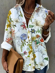 Floral Print Button-down Shirt in White, front view