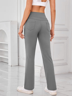 Gray flared activewear pants with pocket detail