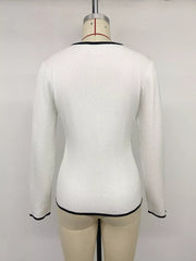 Contrast Trim Button Decor Knit Top in White, view 13