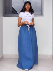 Effortless Denim Maxi Skirt With Raw Hem