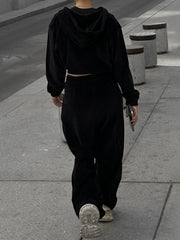 Black cropped zip hoodie and wide leg sweatpants set