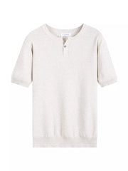 Men's short sleeve knit henley in Flower Gray with a two-button placket.