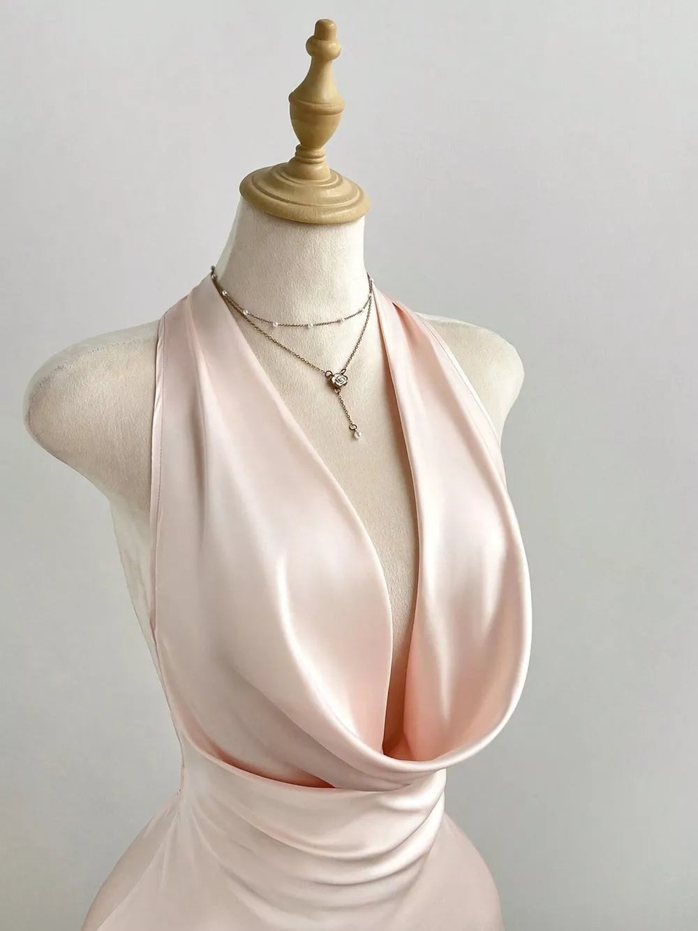 Satin Backless Halter Neck Mini Dress, back view