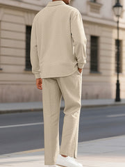 Men's Textured Long Sleeve Top And Pants Set, fabric detail