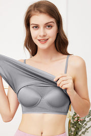 Seamless scoop neck camisole in Gray with built-in bra cups.