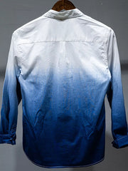 Men's blue gradient long sleeve cotton shirt with button-down collar.