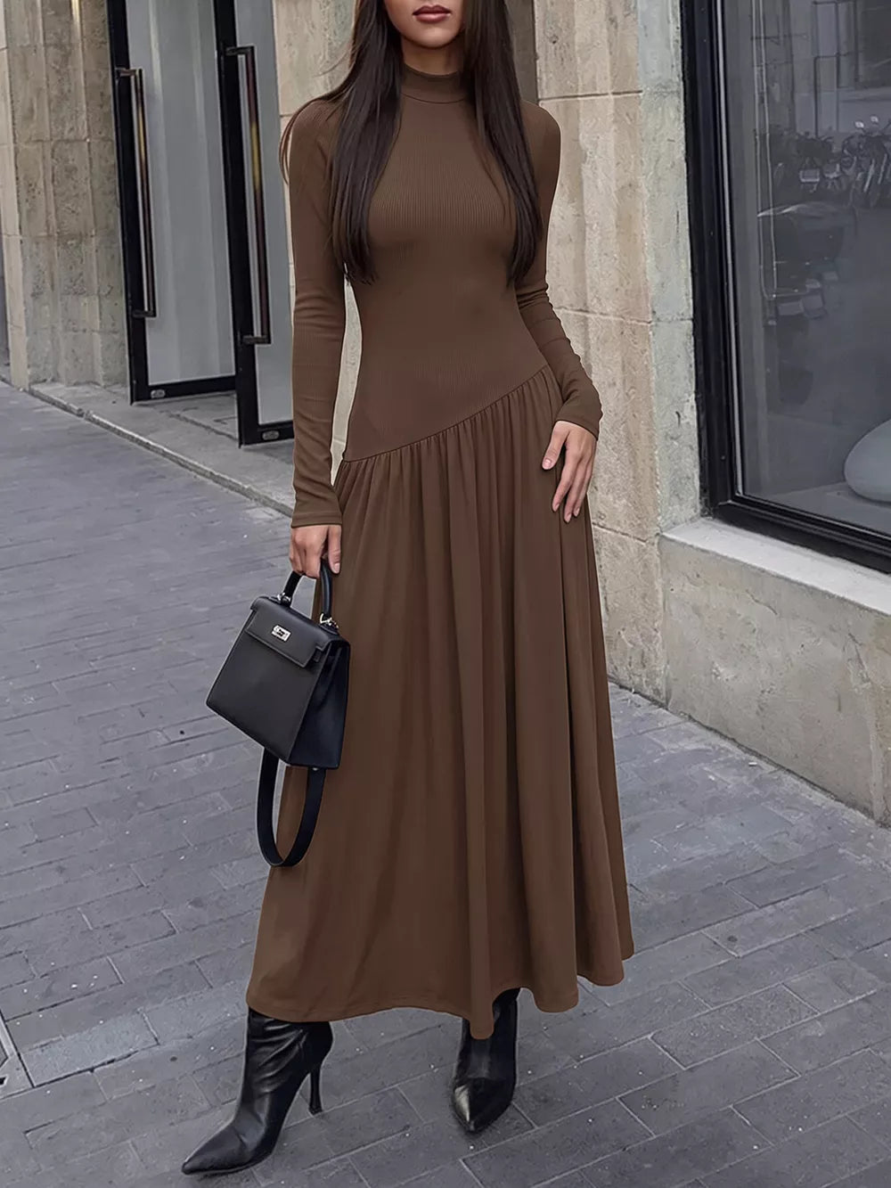 Mock Neck Long Sleeve Midi Dress, side view