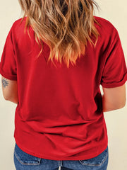 Scarlet red basic tee with cuffed short sleeves and a relaxed fit.