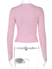 Dusty pink ribbed long sleeve top with button detail