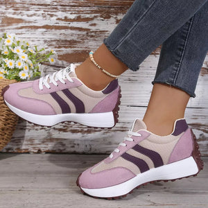 Lace Up Round Toe Sneakers in Red, side view