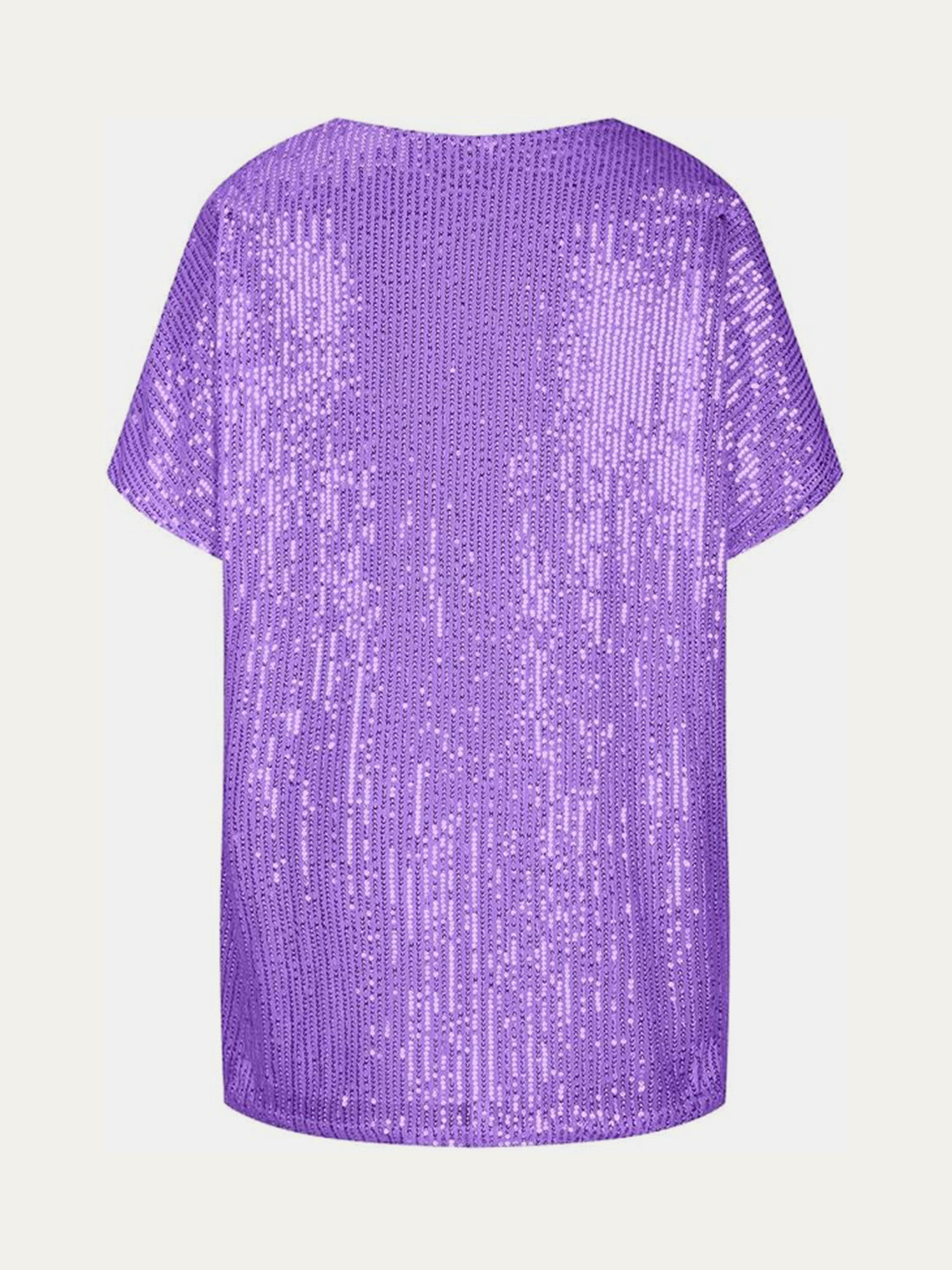 Purple sequin slouchy V-neck top with short sleeves