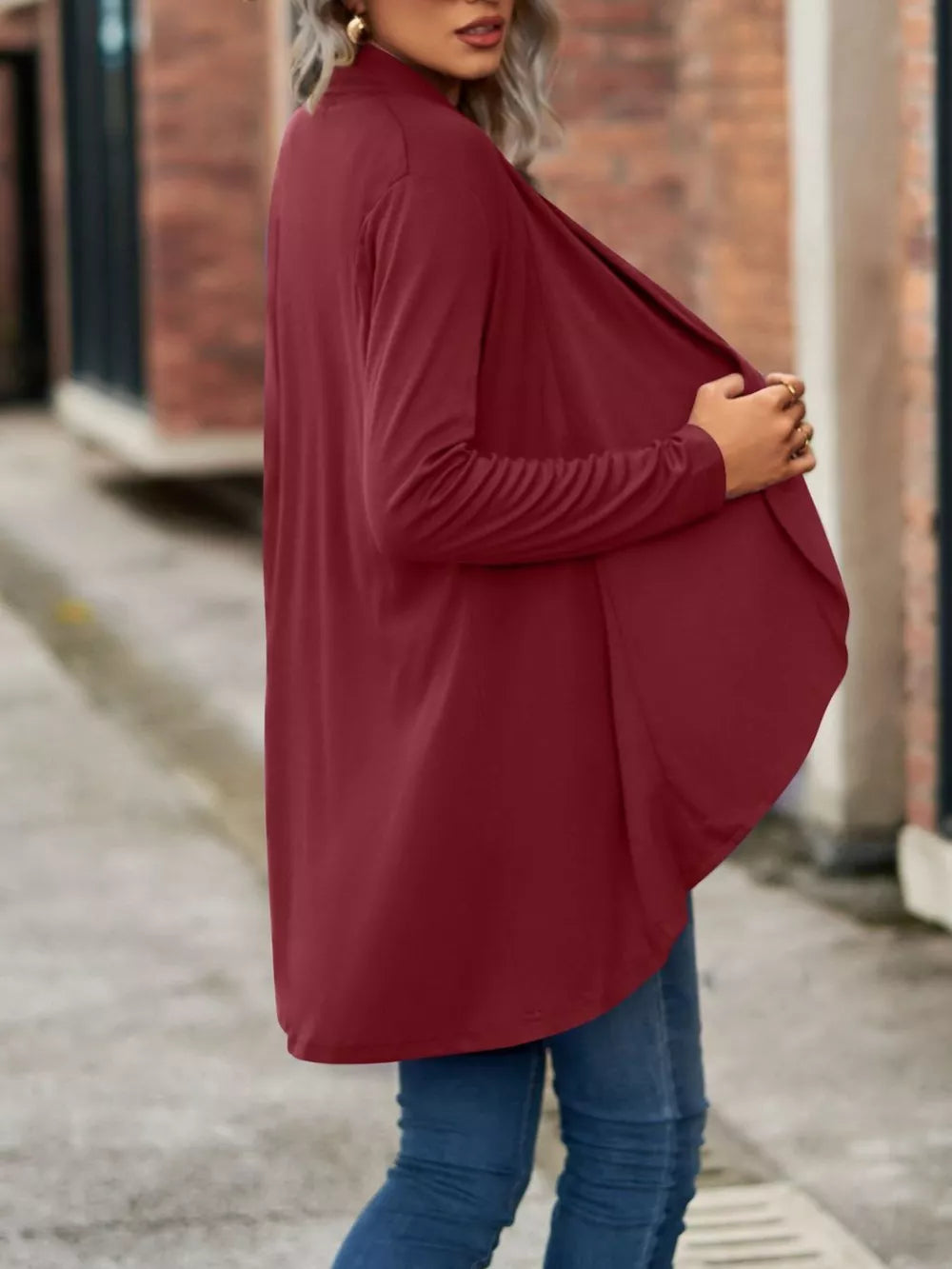 Open-front Dropped Shoulder Cardigan in Orange with dropped shoulder