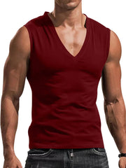 Burgundy V-neck muscle tank top with a sculpted fit.