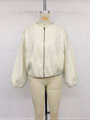 Fleece Bomber Jacket With Zipper in Apricot, view 11