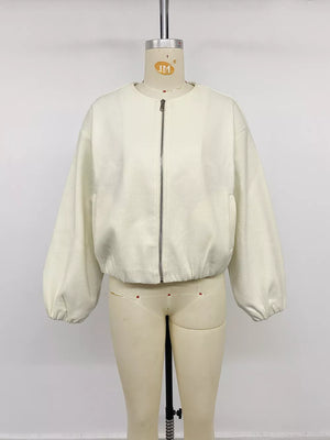 Fleece Bomber Jacket With Zipper in Apricot, view 11
