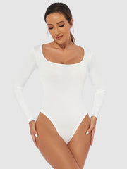 White long sleeve second-skin bodysuit with square neckline