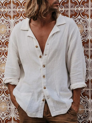 Men's Relaxed Fit Full Button-up Shirt Plus Size, front view