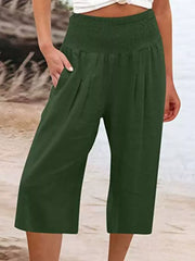Effortless Smocked Wide-leg Capri Pants