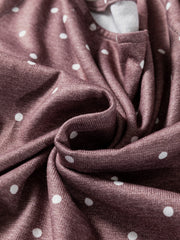 Boat neck polka dot long-sleeve tee in coffee brown with white dots.