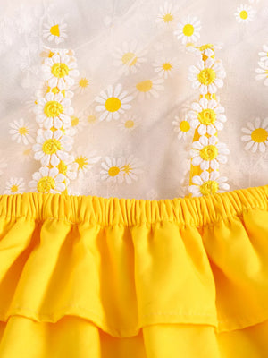 Children's Daisy Print Cami And Denim Shorts Set in Yellow, side view