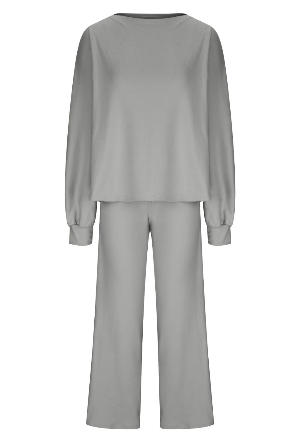 Light gray loungewear set with balloon sleeves and wide-leg pants