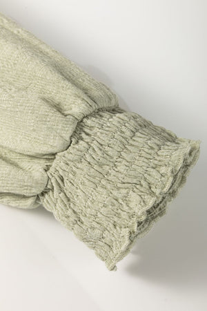 Sage textured puff sleeve blouse with ruched elastic cuffs