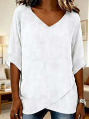 V-neck Casual T-shirt in Blue, back view