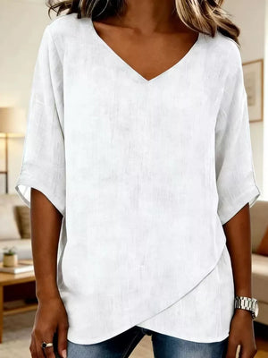 V-neck Casual T-shirt in Blue, back view