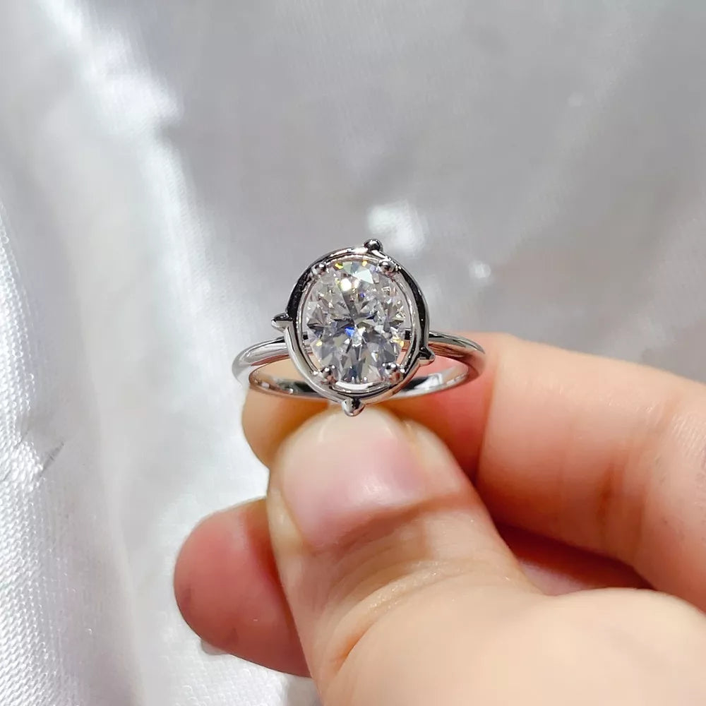 Oval Solitaire 1 Carat Moissanite Sterling Silver Ring, back view