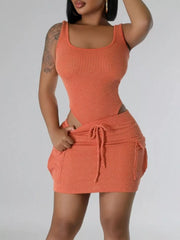 Ribbed Knit Two-piece Bodysuit And Skirt Set