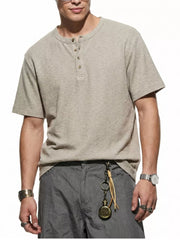 Men's Short Sleeve Henley T-shirt in Gray, fabric detail