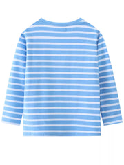 Baby long-sleeve tee in sky blue and white stripes.