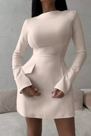Long-sleeve Mini Dress With Flap Pockets, front view