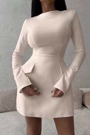 Long-sleeve Mini Dress With Flap Pockets, front view