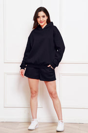 Dark Blue oversized hoodie and bermuda short set with pockets.