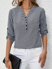 Gingham Button Detail Blouse in Black, front view