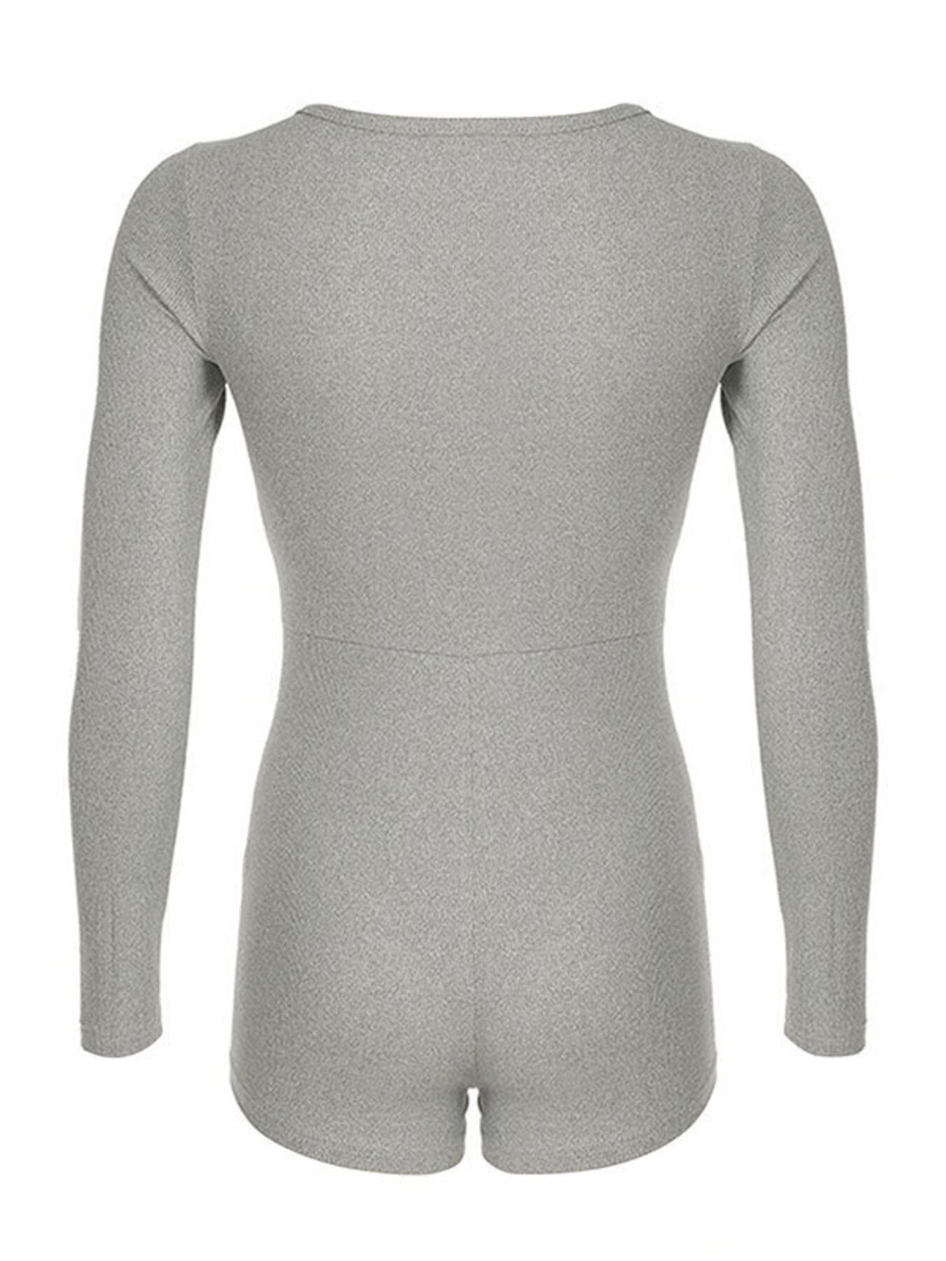 Grey ribbed long sleeve buttoned romper with shorts