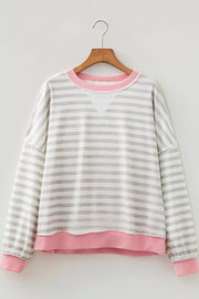 Twisted Rib Trim Striped Loose Pullover Sweatshirt, alternate angle