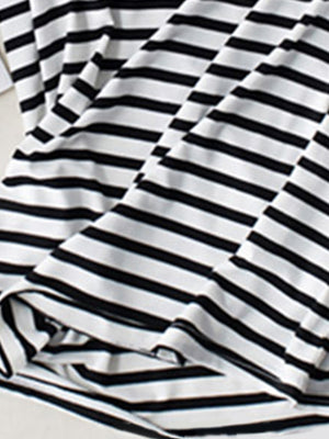 Black and white striped built-in bra tee with a casual fit.