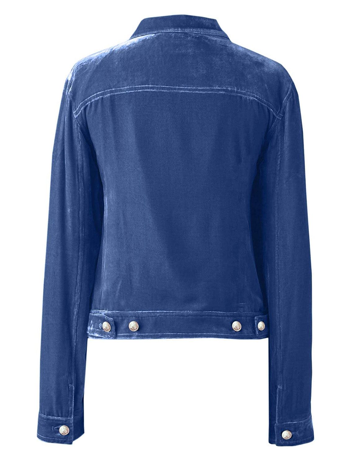 Velvet jacket in Cerulean with silver buttons and western-inspired detailing.